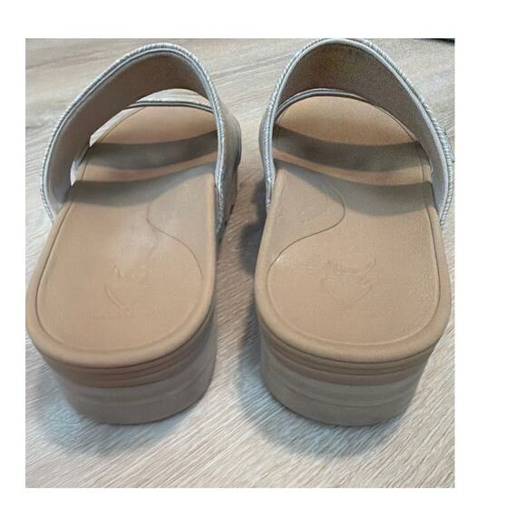 REEF Banded Horizon Hi Platform Slip On Cushion Comfort Slide Sandal, Beige 7 - Picture 4 of 7